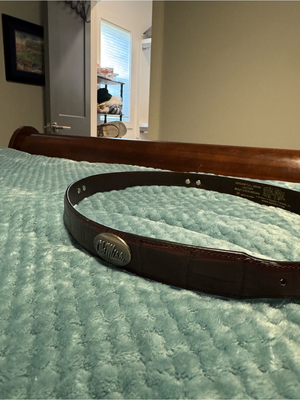 Dark Brown crocodile Leather Men's Ole Miss Belt with Signature Oval Buckle